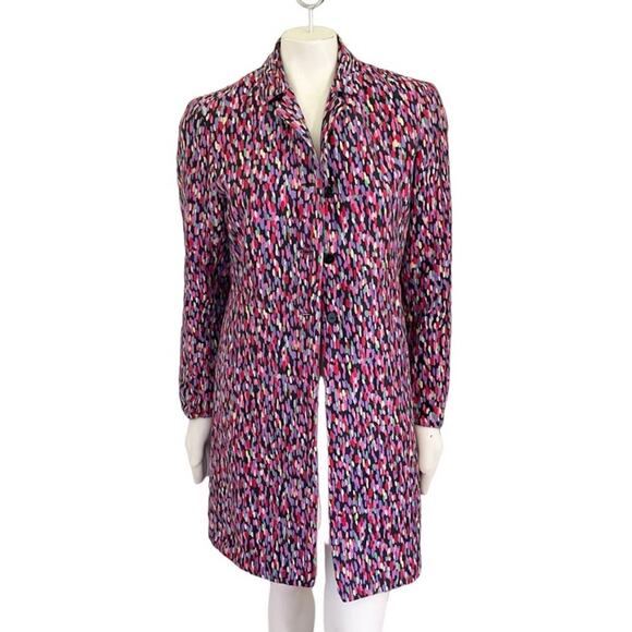 SILKLAND Pure Silk 3 Button Blazer Coat in Watercolor Drops SZ 10 - Picture 10 of 10